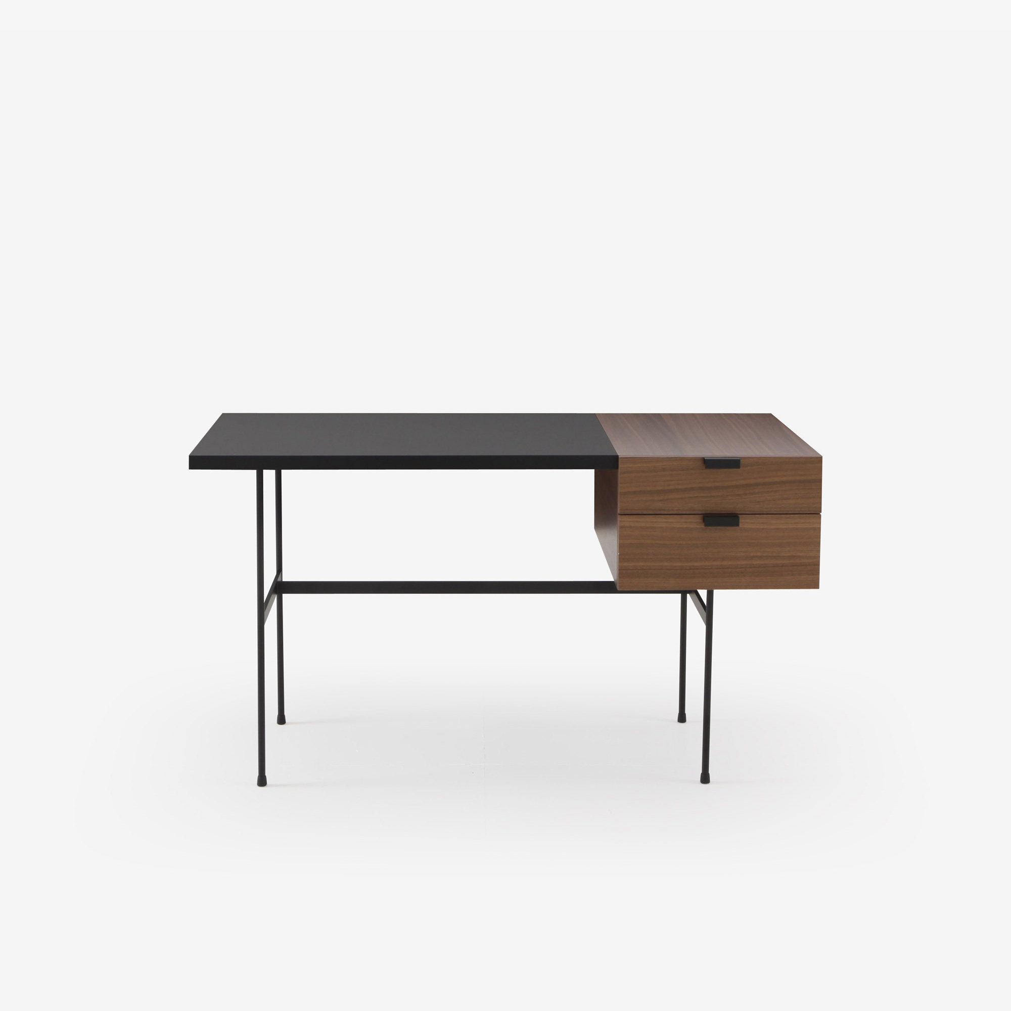 Image DESK WALNUT + BLACK FENIX LAMINATE FRAME IN CIRCULAR TUBING