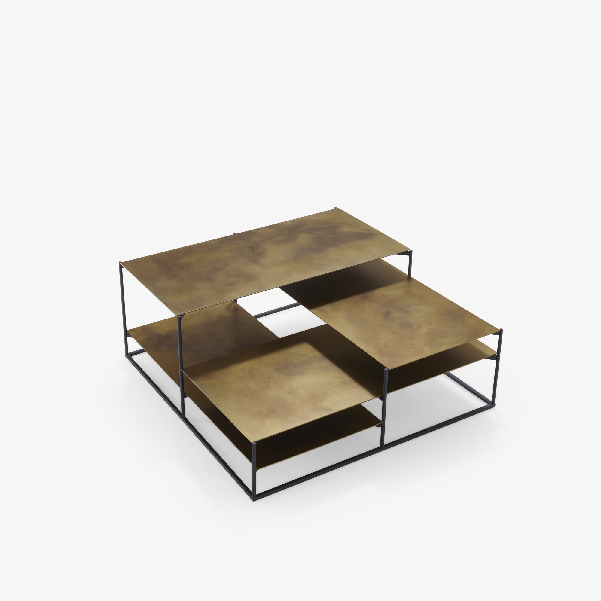 Image Table basse plateaux acier oxydé laiton doré  3