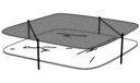 TABLE BASSE - STRUCTURE ACIER ASPECT LAITON PLATEAU SUPÉRIEUR VERRE FUMÉ GRIS PLATEAU INFÉRIEUR GRÈS CÉRAME ASPECT MARBRE BLANC