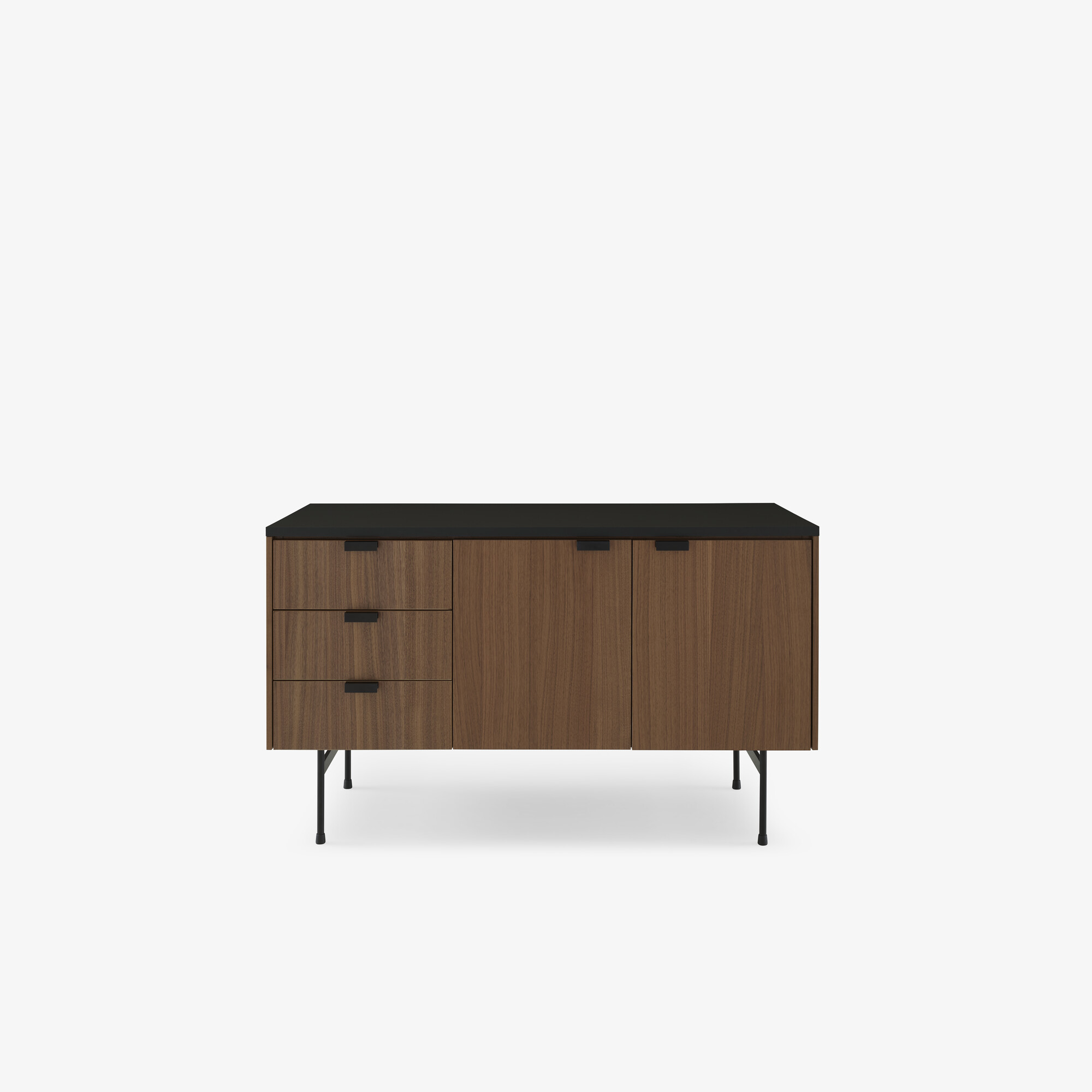 Image SIDEBOARD WALNUT + BLACK FENIX LAMINATE BASE IN CIRCULAR TUBING