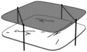 LOW TABLE - BRASS-EFFECT STEEL STRUCTURE UPPER TOP IN GREY SMOKED GLASS LOWER TOP IN WHITE MARBLE-EFFECT STONEWARE
