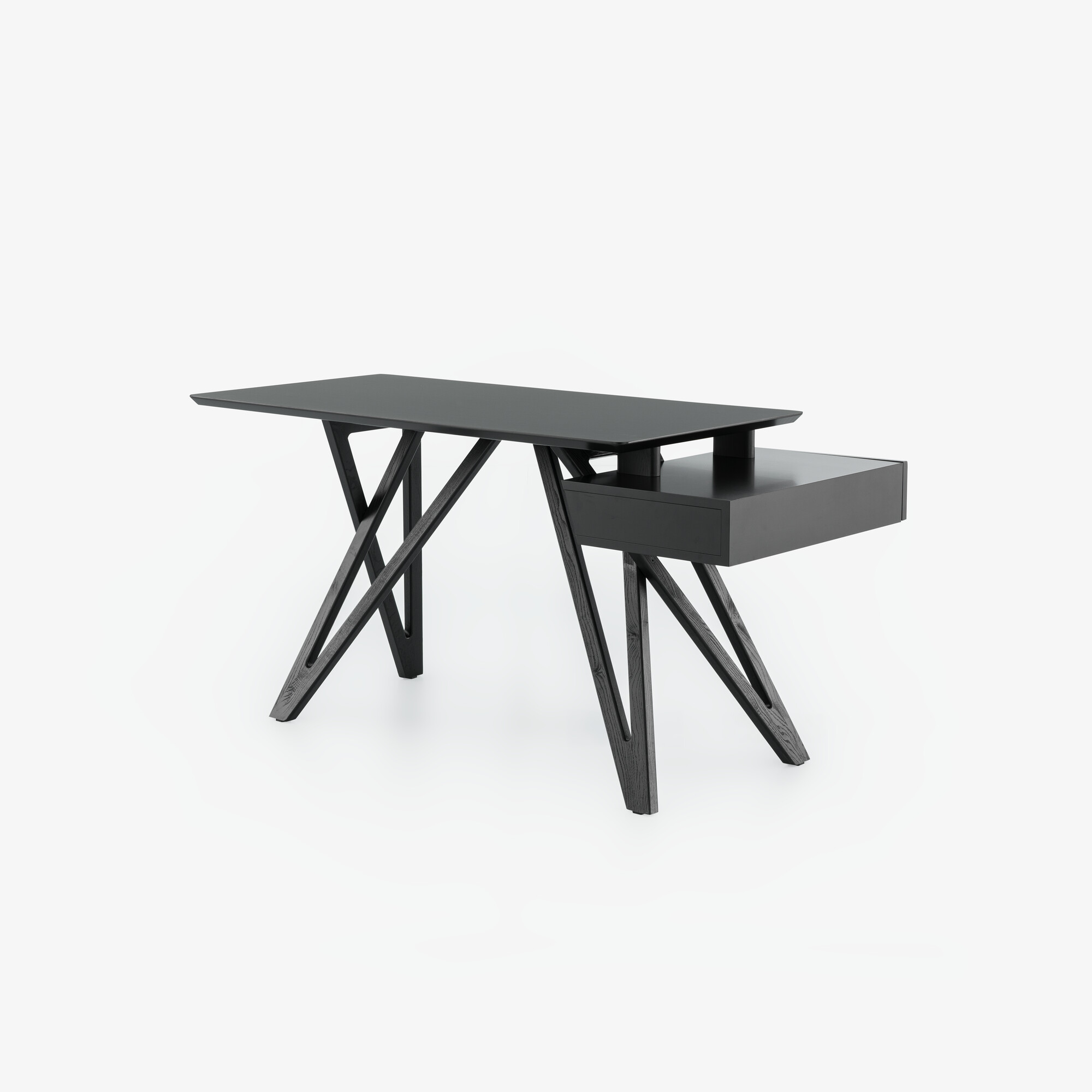 Image Mesa de despacho sobre de aglomerado negro patas de fresno teñido negro 2